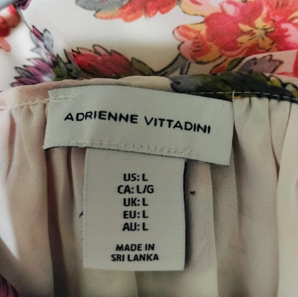 2884) Adrienne Vittadini Floral Ruffle Lined Tie Front Peasant Blouse Size Large - Picture 9 of 11